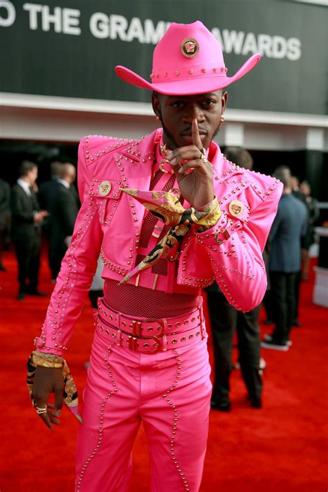 pink versace suit and harness of lil nas x|lil nas x pink versace.